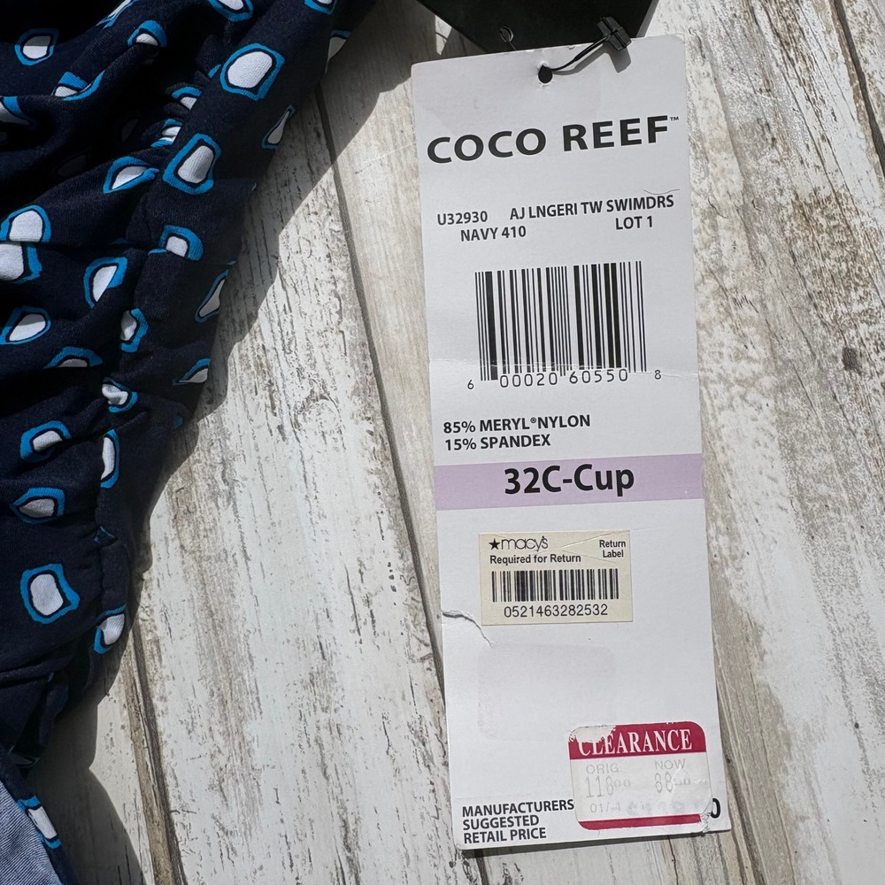 Coco‎ Reef Swimdress 32C Navy Blue NWT Ruched Underwire Ruffle Swimsuit Slimming - Picture 6 of 14